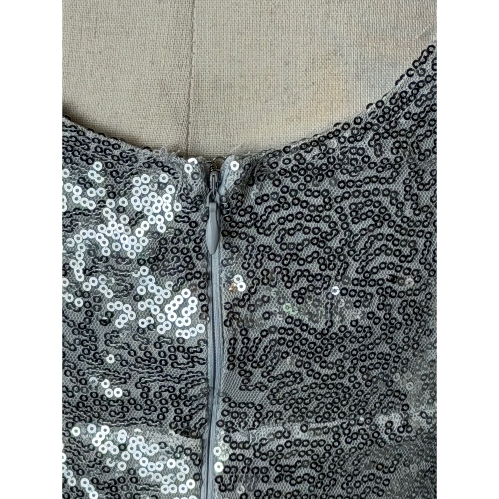 Angel Biba Sequin Maxi Dress Women Small Silver Satin Tie Gown NWT Party - Picture 8 of 13